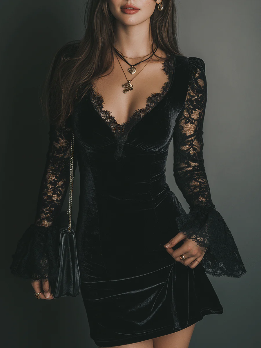 ORINTHIA – Velvet Mini Dress with Lace