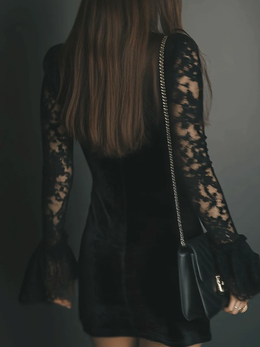ORINTHIA – Velvet Mini Dress with Lace