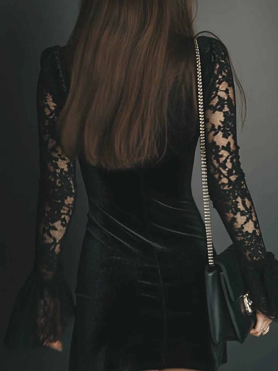 ORINTHIA – Velvet Mini Dress with Lace